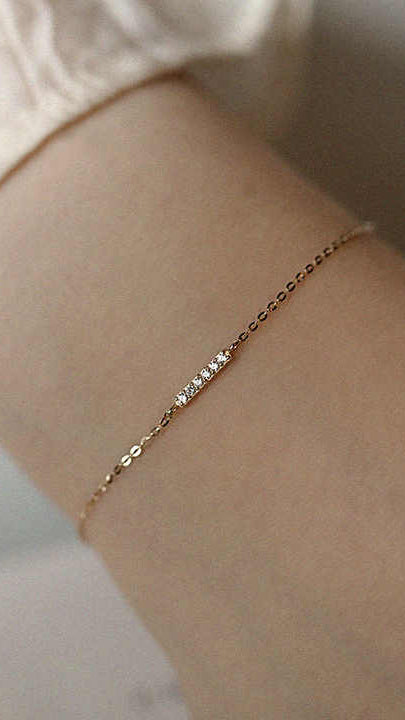 Gold Bar Bracelet with Pavé Cubic Zirconia