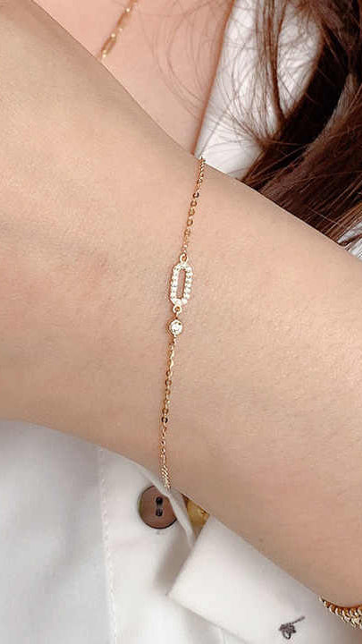 Gold Bracelet with Pavé Link and Bezel-Set Accent