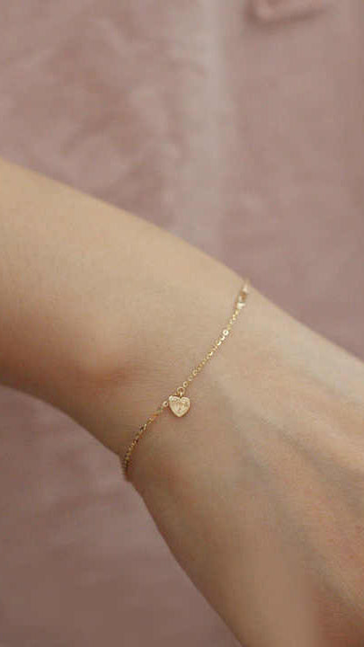 Gold Bracelet with Safety Pin Charm and Engraved Heart Pendant (You & I)