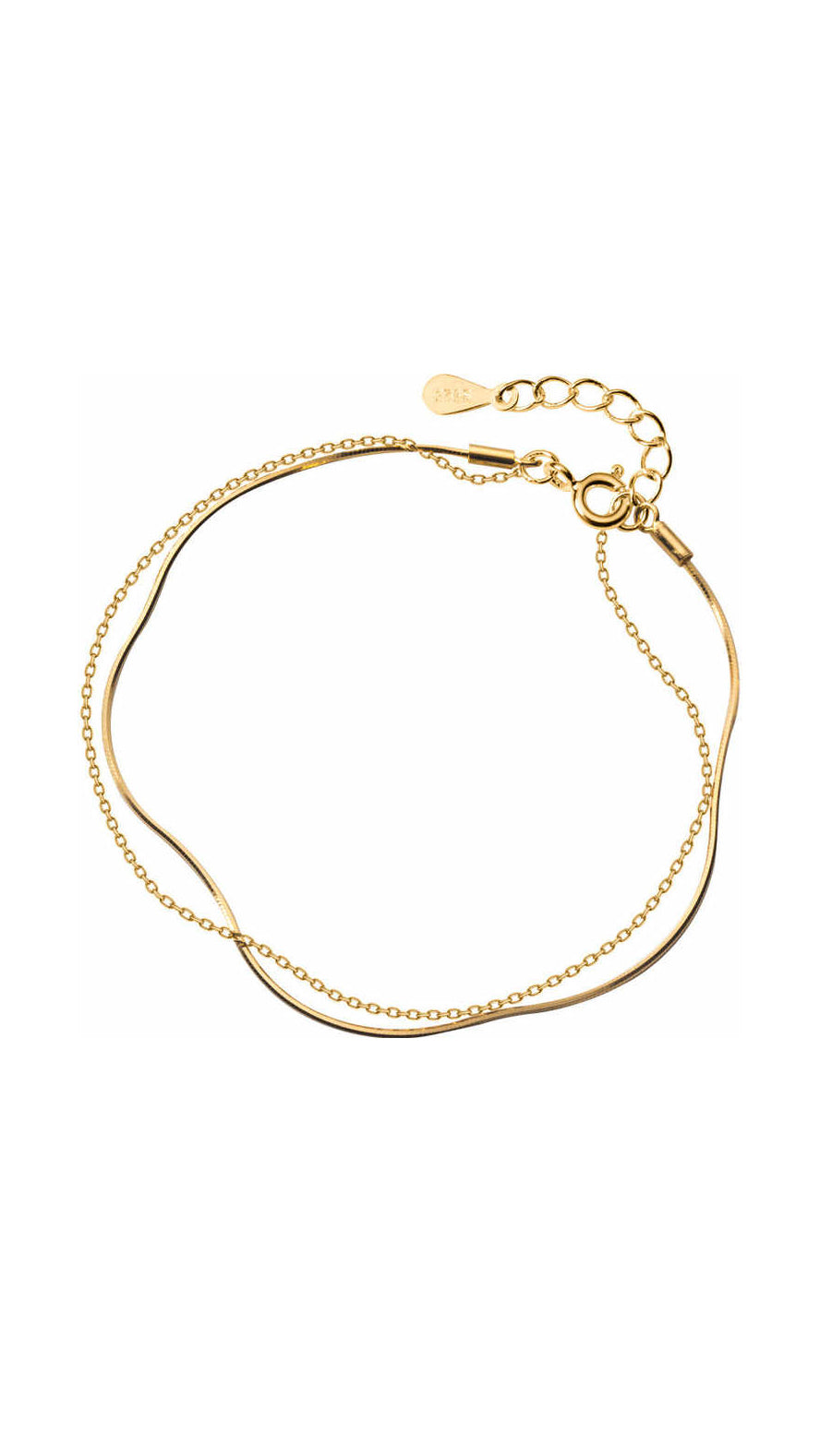 Gold Double-Layer Thin Cable Chain and Snake Bracelet