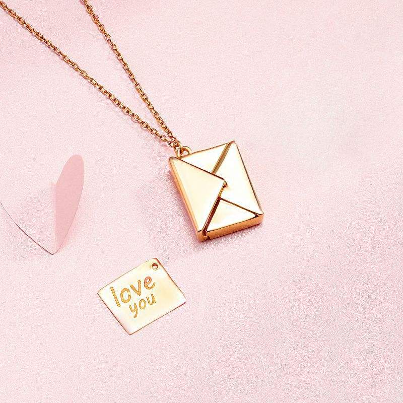 Gold Envelope Necklace with “I Love You” Letter