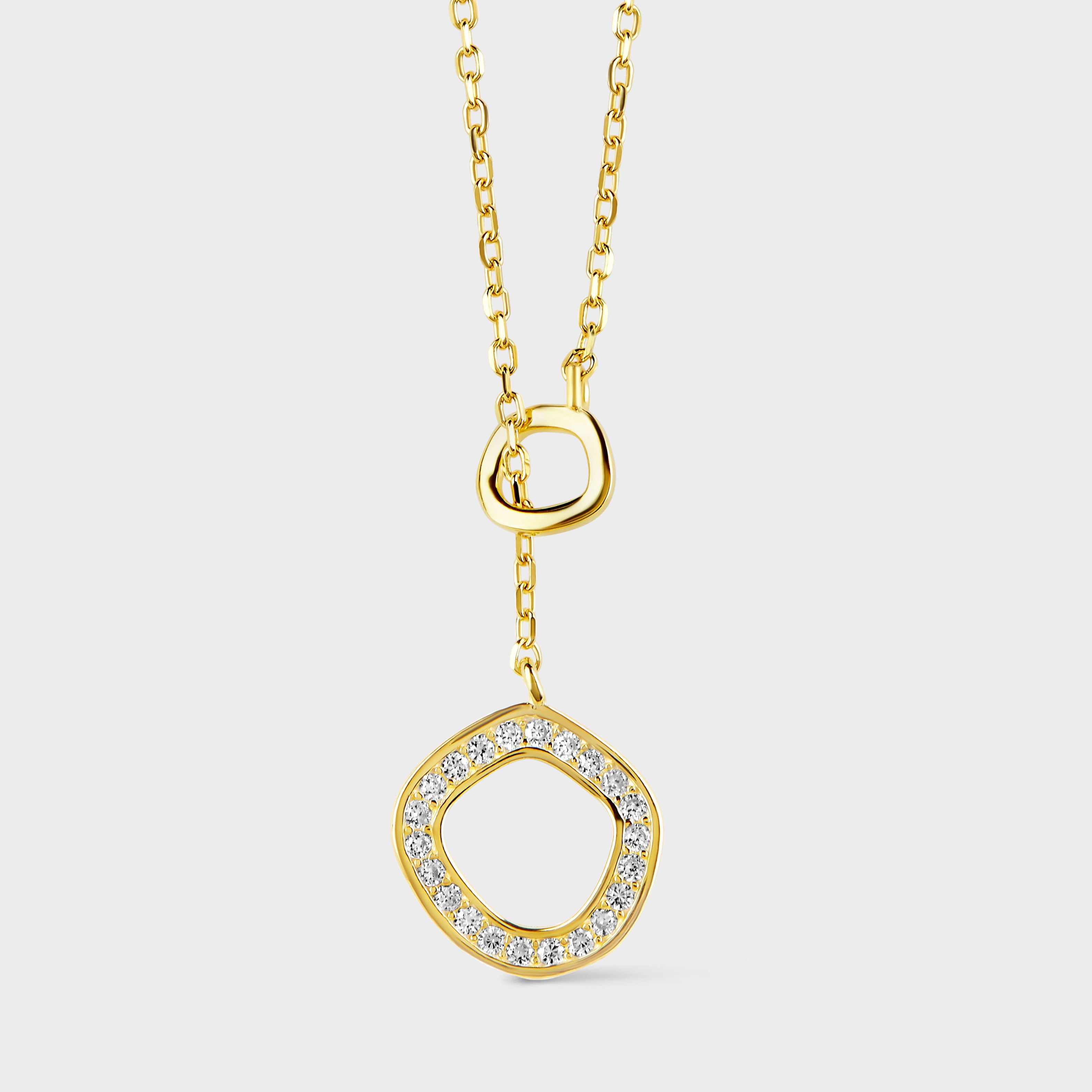 Gold Y-Drop Necklace with Pavé Geometric Ring Pendant