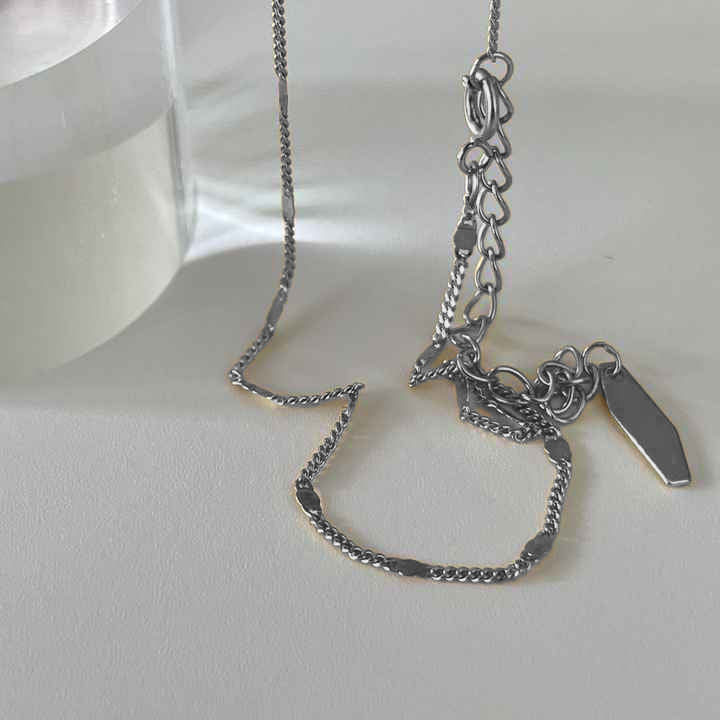 Minimalist Silver Flat Link Chain Necklace with Polished Accents