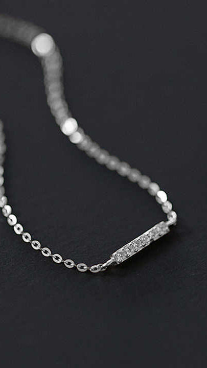 Silver Bar Bracelet with Pavé Cubic Zirconia