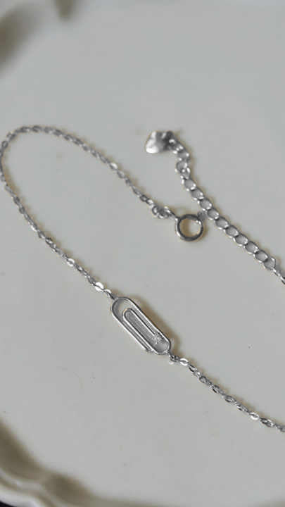 Silver Bracelet with Paperclip Charm and Cubic Zirconia Accent