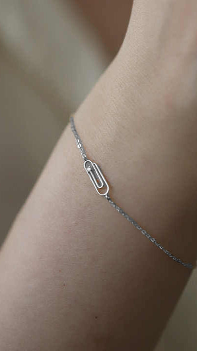 Silver Bracelet with Paperclip Charm and Cubic Zirconia Accent