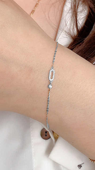 Silver Bracelet with Pavé Link and Bezel-Set Accent