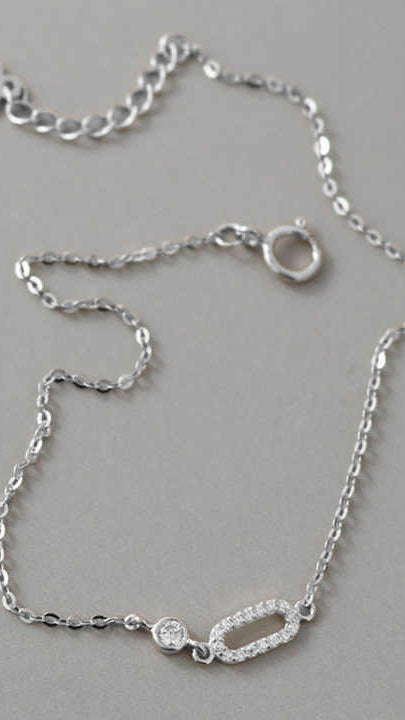 Silver Bracelet with Pavé Link and Bezel-Set Accent