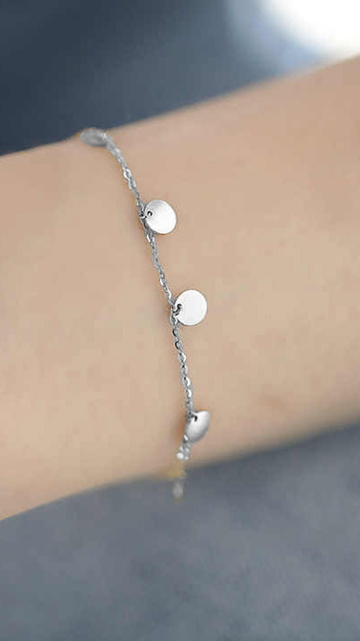 Silver Charm Bracelet with Dangling Discs