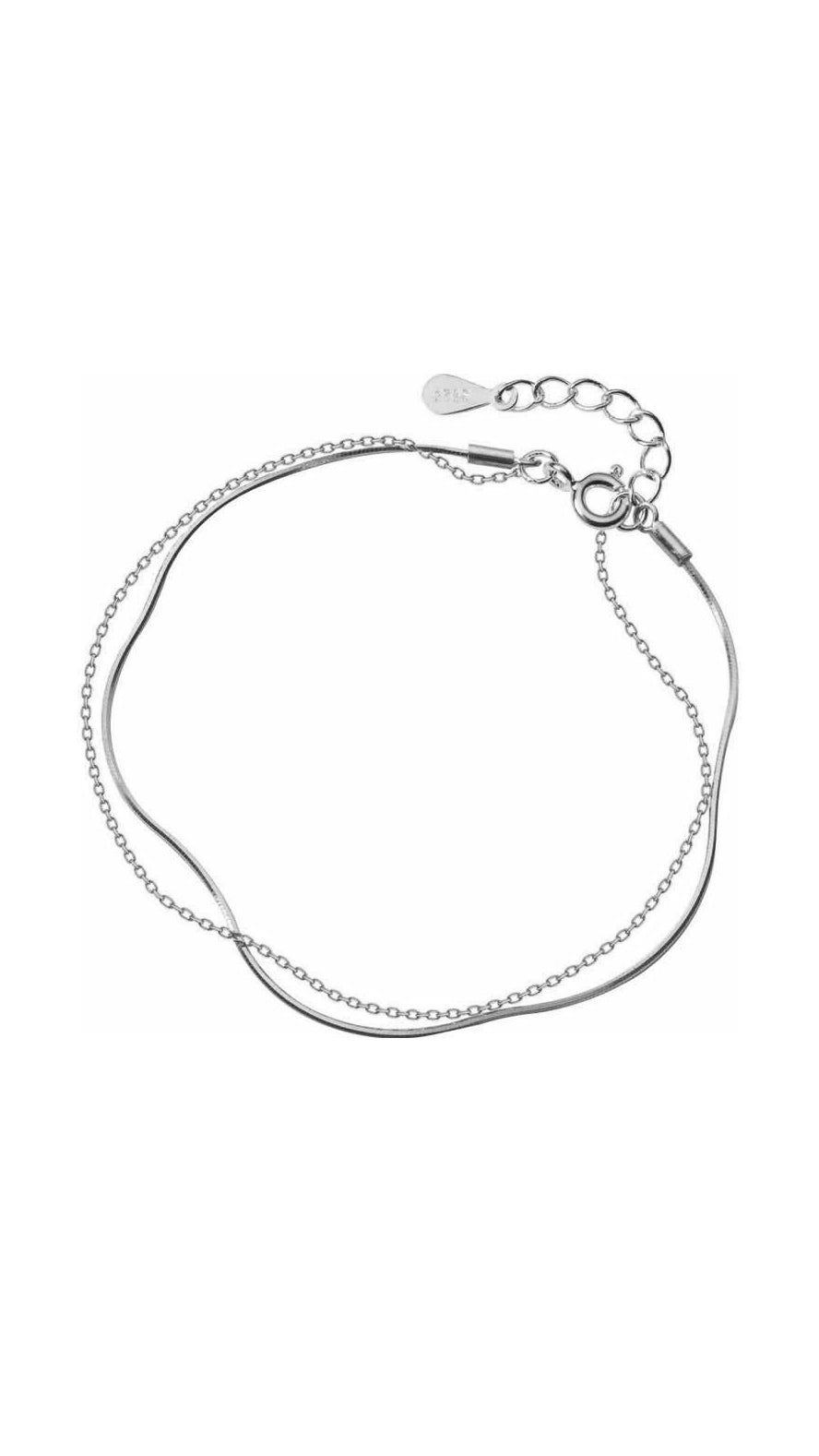 Silver Double-Layer Thin Cable Chain and Snake Bracelet