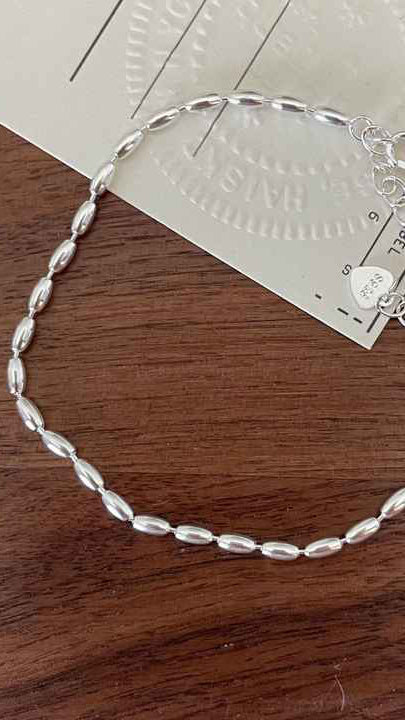 Silver Polished Oval Bead Bracelet