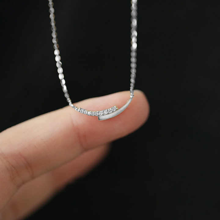 Silver Polished and Pavé Dual-Arc Smile Pendant Necklace