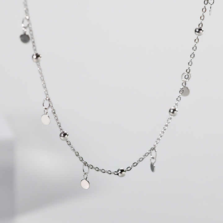 Sterling Silver Beaded Chain Necklace with Disc Charms